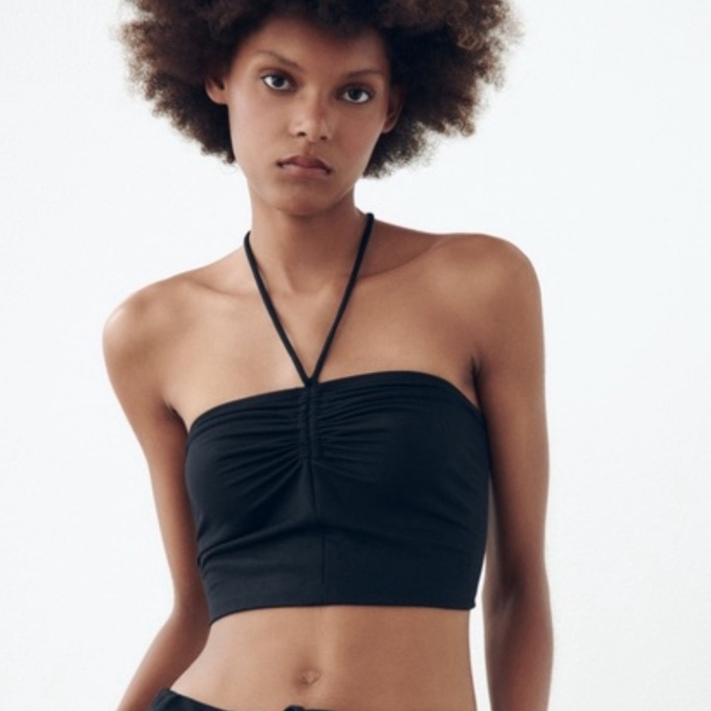 Zara black gathered crop top